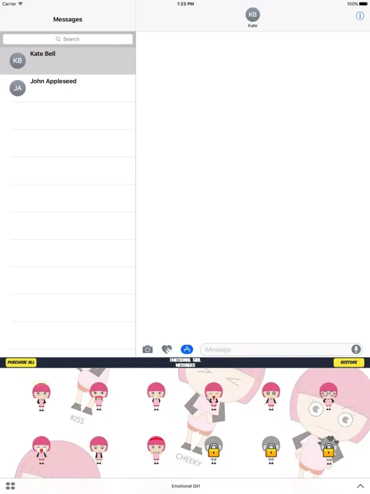 Capturas de tela do Emotional Girl iMessages iPad 