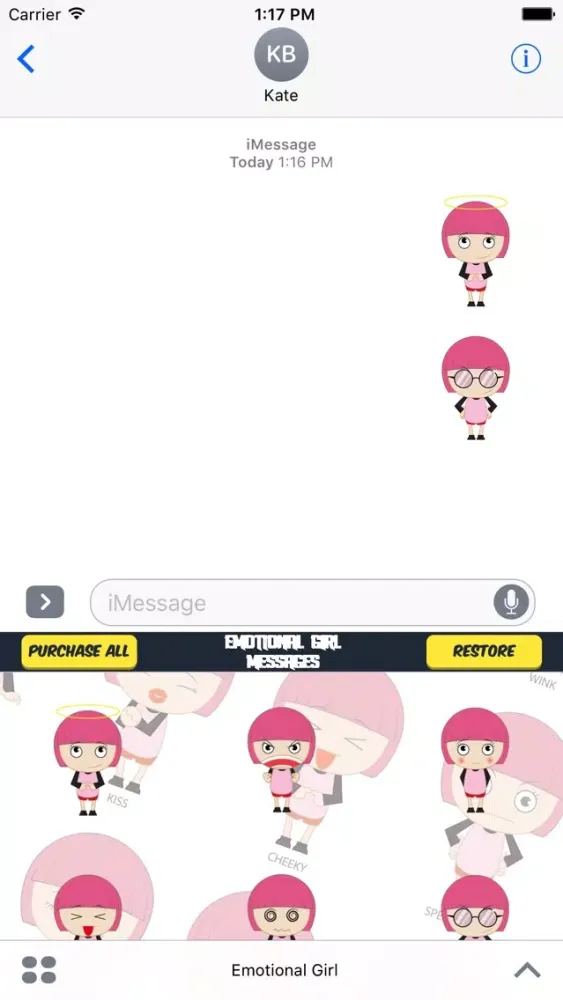 Capturas de tela do Emotional Girl iMessages