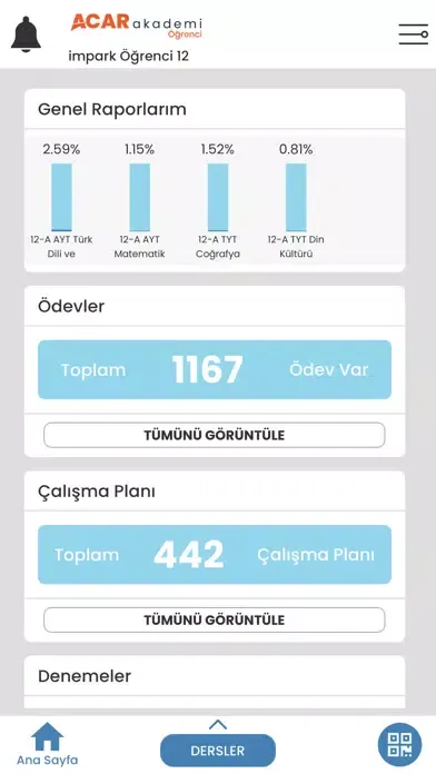 Acar Akademi Öğrenci Ekran Görüntüleri