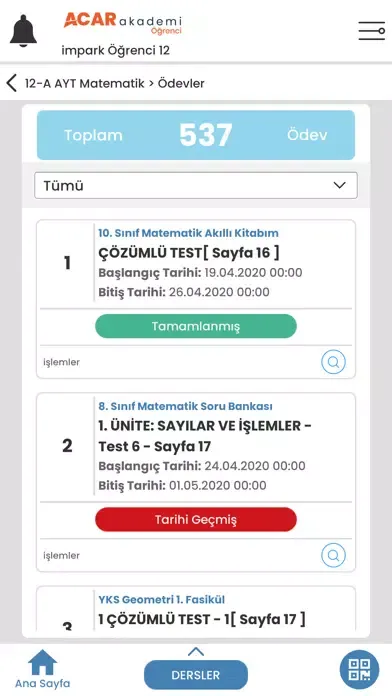Acar Akademi Öğrenci Ekran Görüntüleri