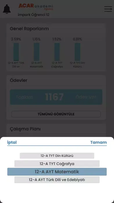 Acar Akademi Öğrenci Ekran Görüntüleri