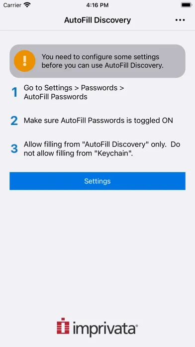 Capturas de tela do AutoFill Discovery