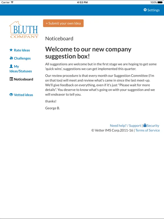 Ảnh chụp màn hình của Vetter Employee Suggestion Box tool iPad 