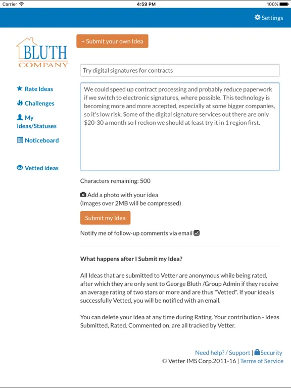 Ảnh chụp màn hình của Vetter Employee Suggestion Box tool iPad 