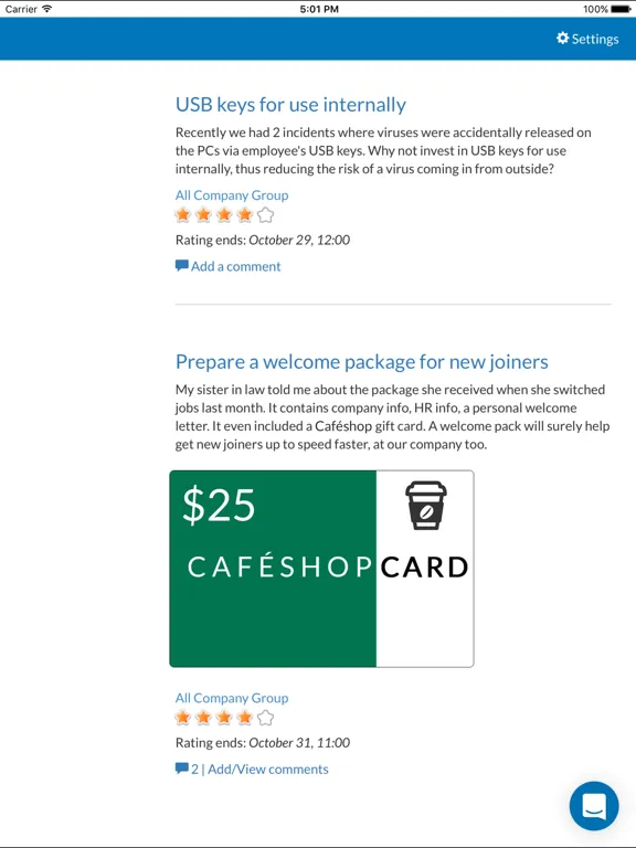 Ảnh chụp màn hình của Vetter Employee Suggestion Box tool iPad 