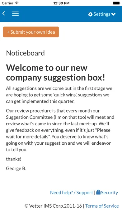 Ảnh chụp màn hình của Vetter Employee Suggestion Box tool