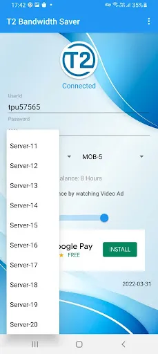 Zrzuty ekranu T2 Bandwidth Saver