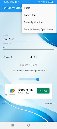 Zrzuty ekranu T2 Bandwidth Saver