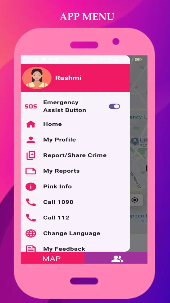 Ảnh chụp màn hình của Pink Shakti Women Safety App