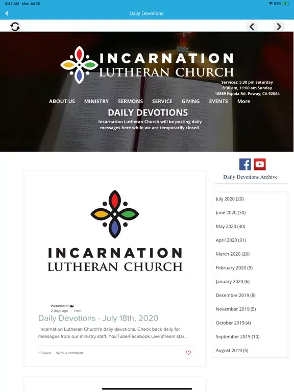 Capturas de pantalla de Incarnation Lutheran Church iPad 