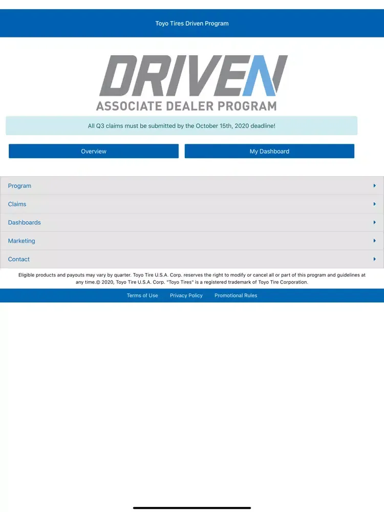Toyo Tires Driven Program iPad  স্ক্রিনশট