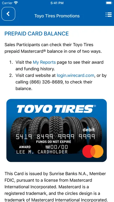 Capturas de tela do Toyo Tires Promotions