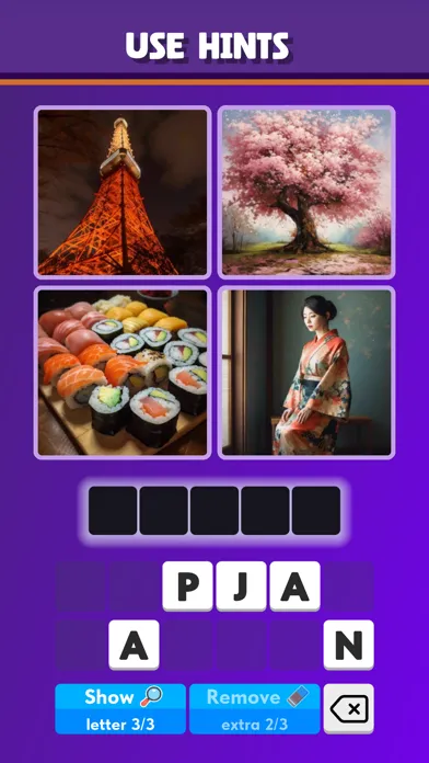 Capturas de tela do 4 Pics 1 Word - Thinking Games