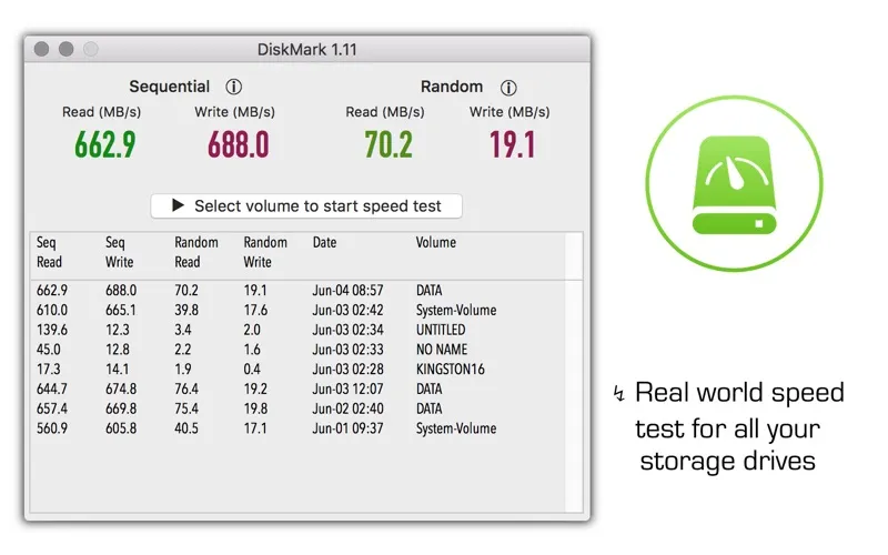 Ảnh chụp màn hình của DiskMark - harddisk benchmark
