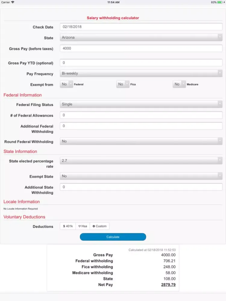 Salary Withholding Calculator iPad  Ekran Görüntüleri