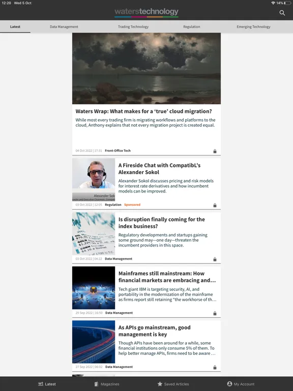 WatersTechnology iPad  Screenshots