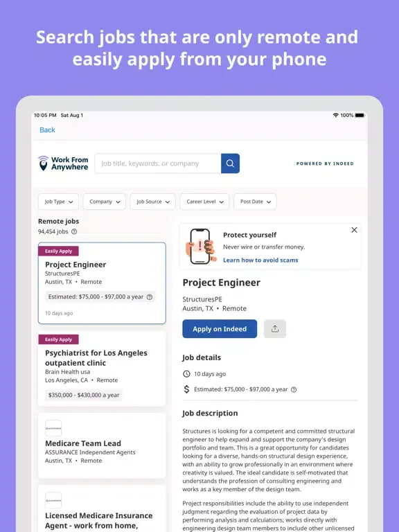 Work From Anywhere Job Search iPad  Screenshots