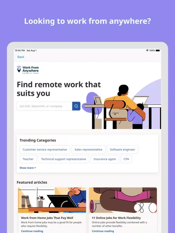 Work From Anywhere Job Search iPad  Screenshots