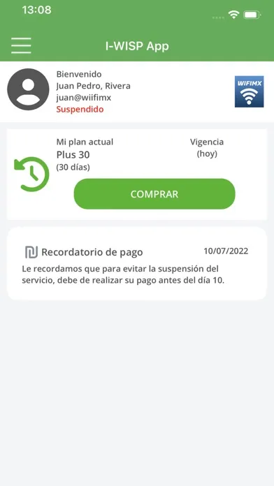 Capturas de tela do I-WISP APP Clientes