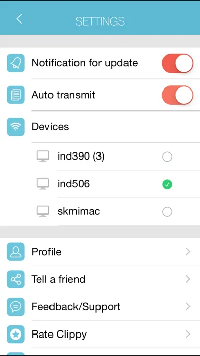 Tangkapan layar Clippy - Transmit anything between iOS and Mac wirelessly