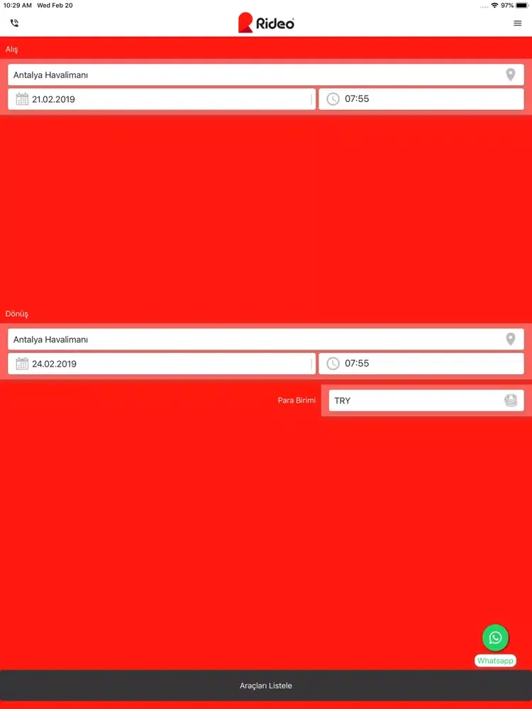 Tangkapan skrin Rideo Rent A Car iPad 