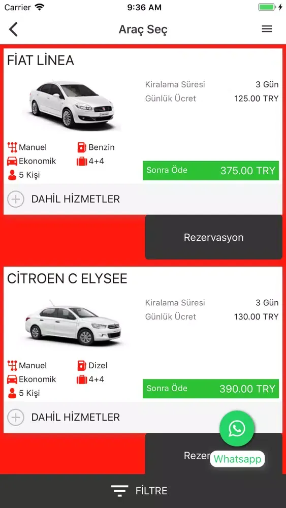 Tangkapan skrin Rideo Rent A Car