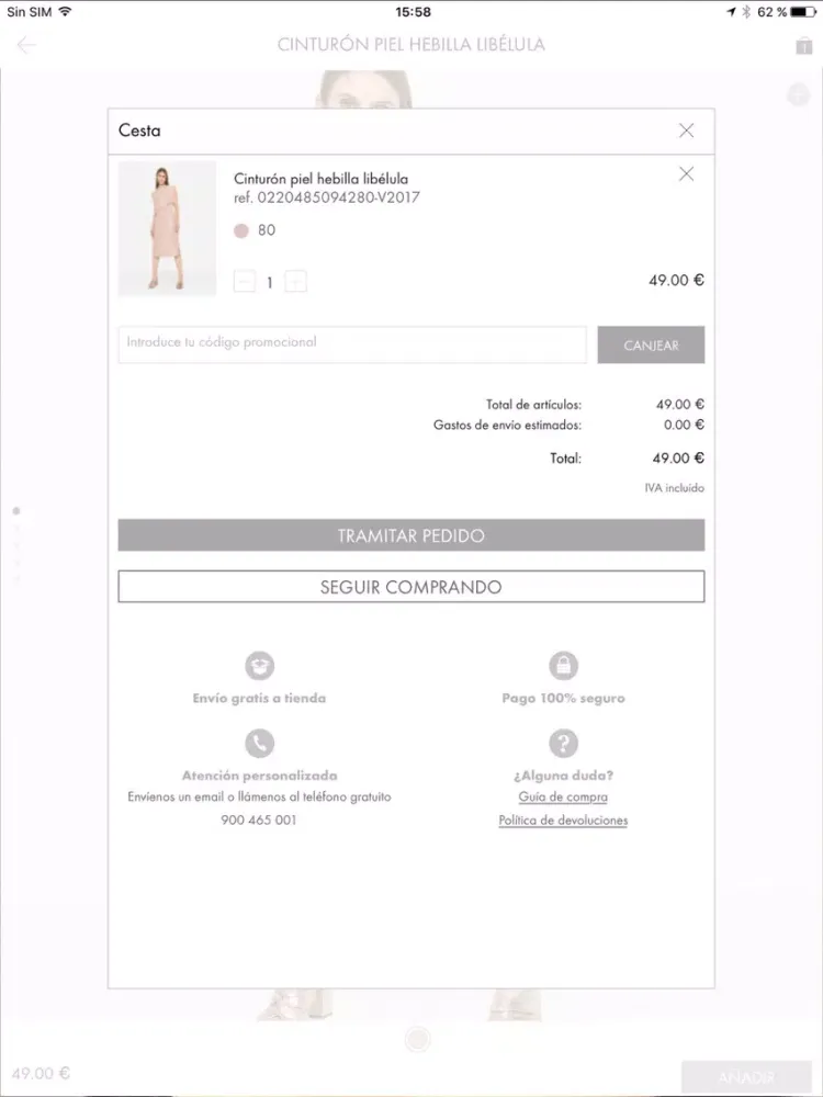 Tangkapan skrin Uterqüe Shop Online iPad 