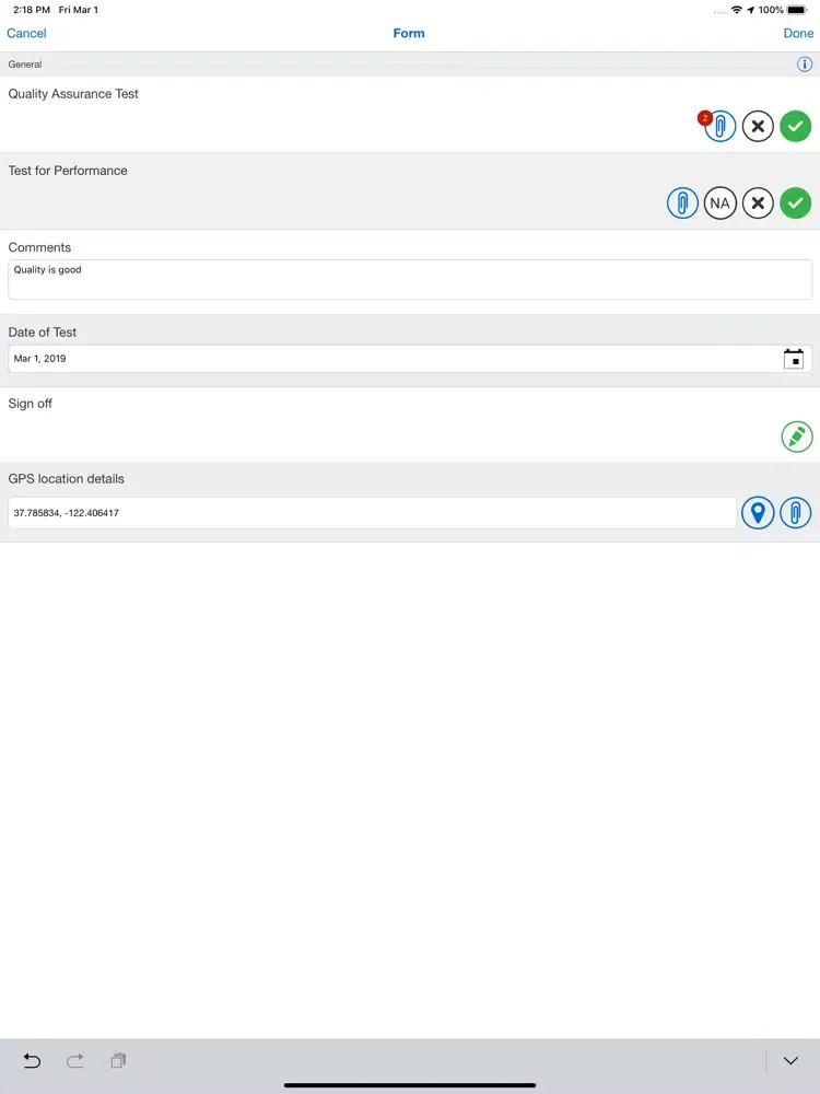 Tangkapan layar InEight InspectV1 iPad 