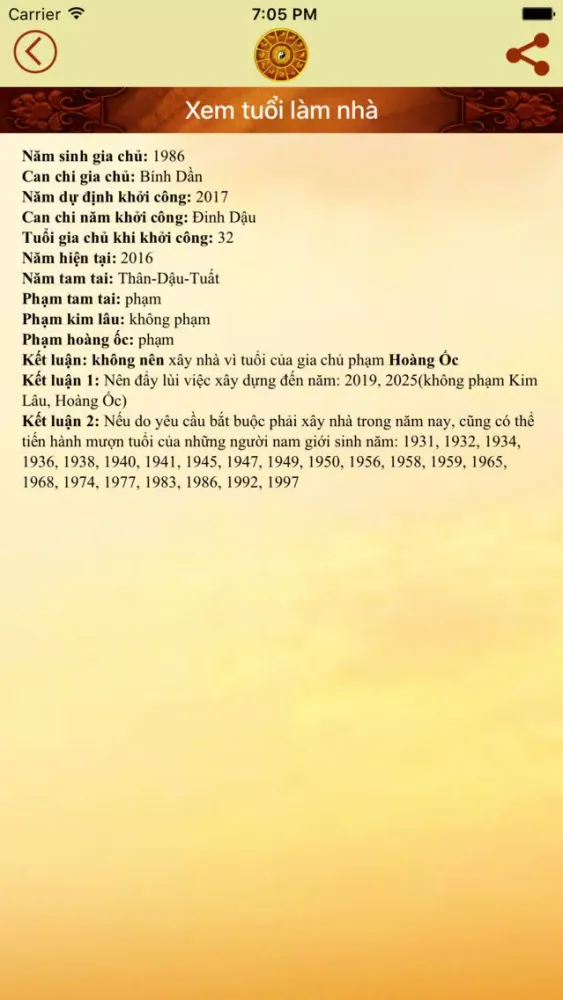 ภาพหน้าจอของ Xem Tuổi Làm Nhà 2017 - Phong thủy nhà ở