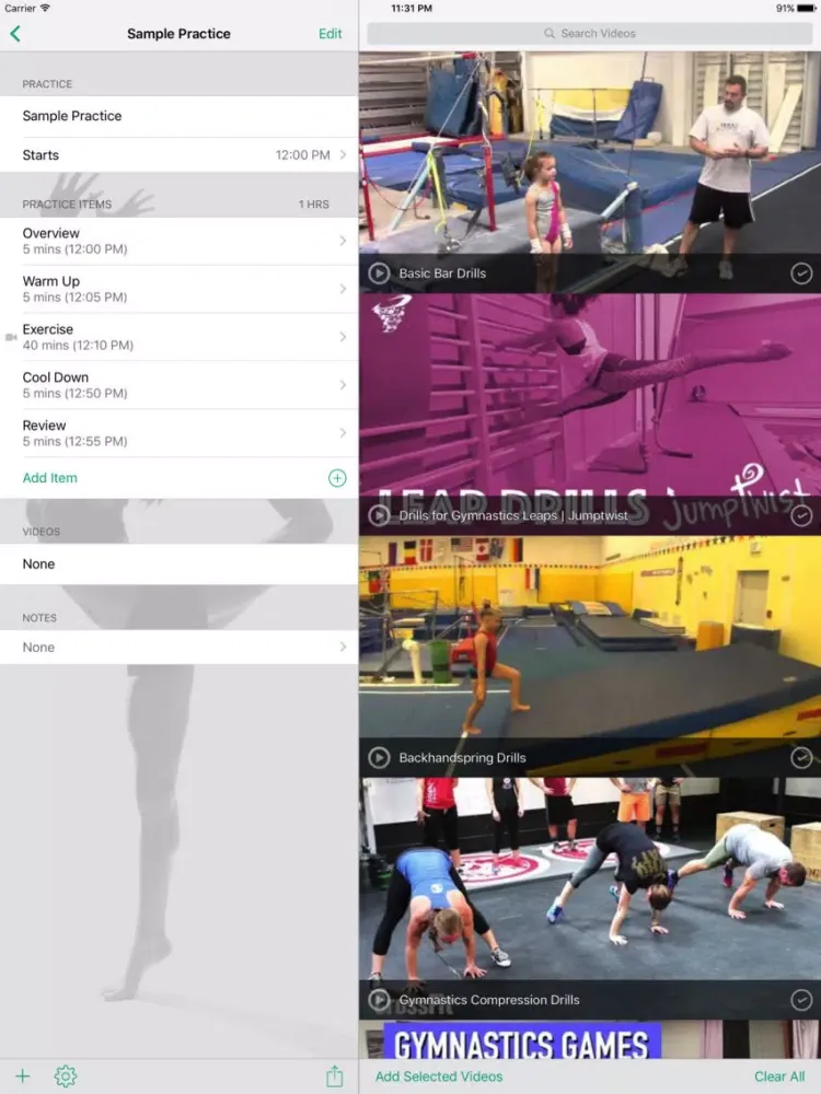 InfiniteGymnastics Practice Planner iPad 应用截图