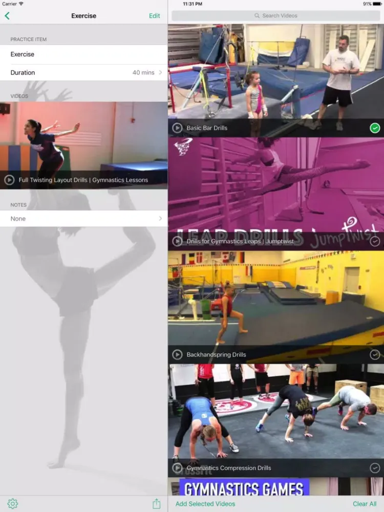 InfiniteGymnastics Practice Planner iPad 应用截图
