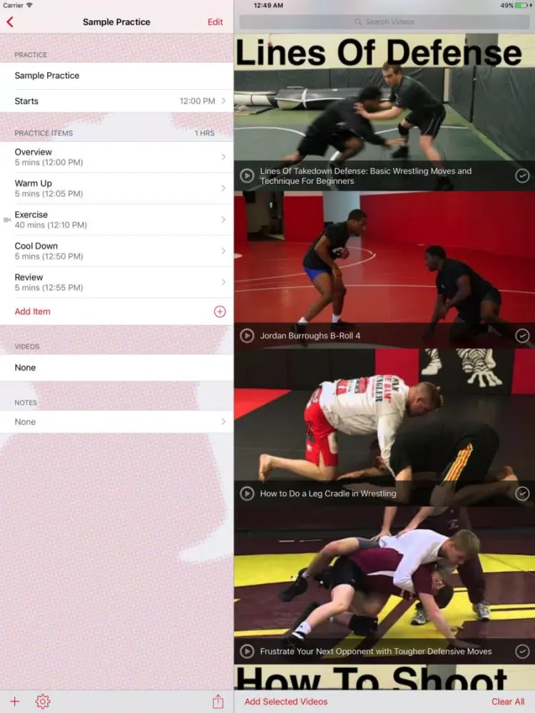 InfiniteWrestling Practice Planner iPad  Screenshots