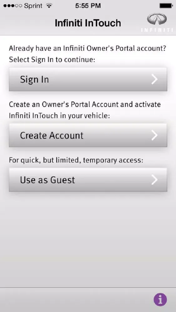 Tangkapan layar Infiniti InTouch