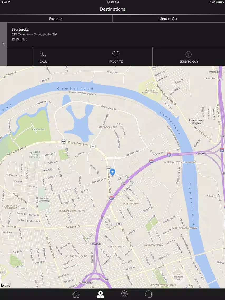 Tangkapan skrin INFINITI InTouch™ Services iPad 