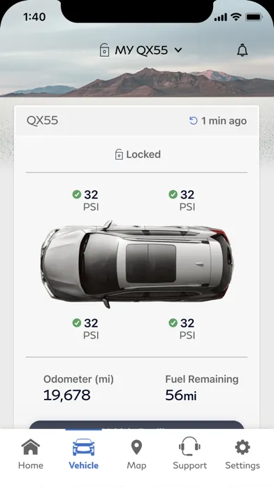 Tangkapan skrin MyINFINITI App