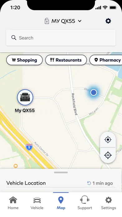 Tangkapan skrin MyINFINITI App