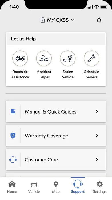 Tangkapan skrin MyINFINITI App