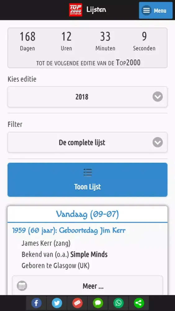 Tangkapan skrin Top2000 Database