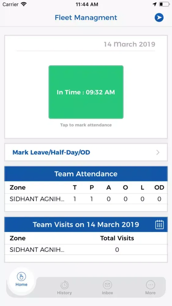Ảnh chụp màn hình của Infodart Attendance Management