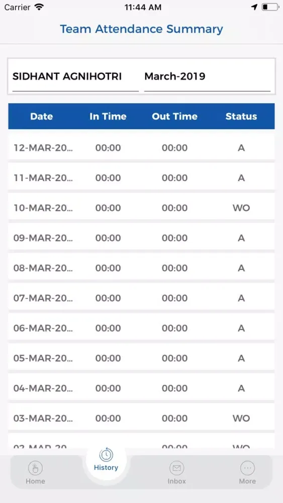 Ảnh chụp màn hình của Infodart Attendance Management