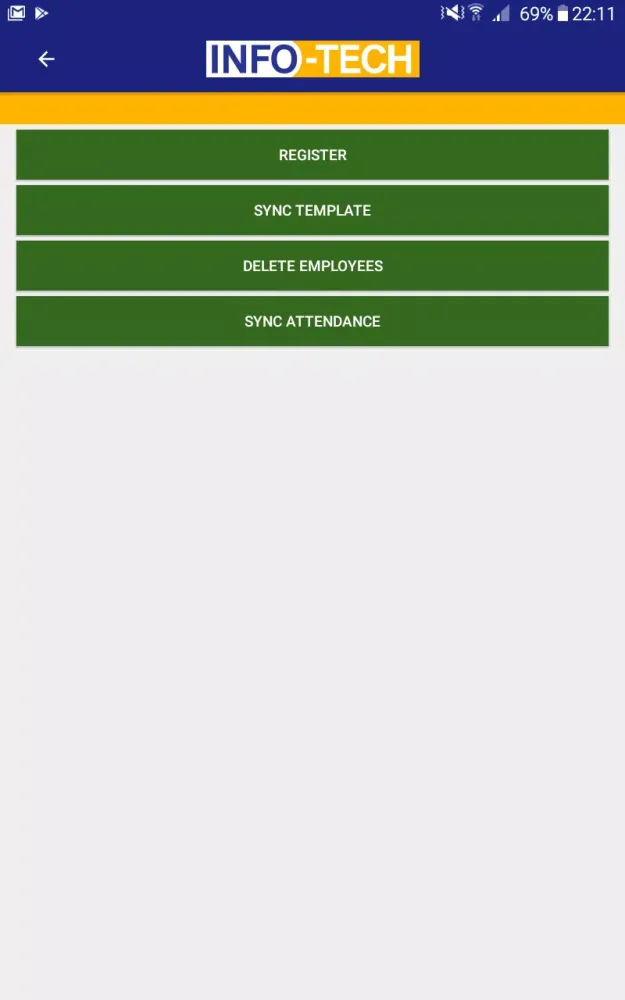 Tangkapan layar INFOFACE Tablet Attendance