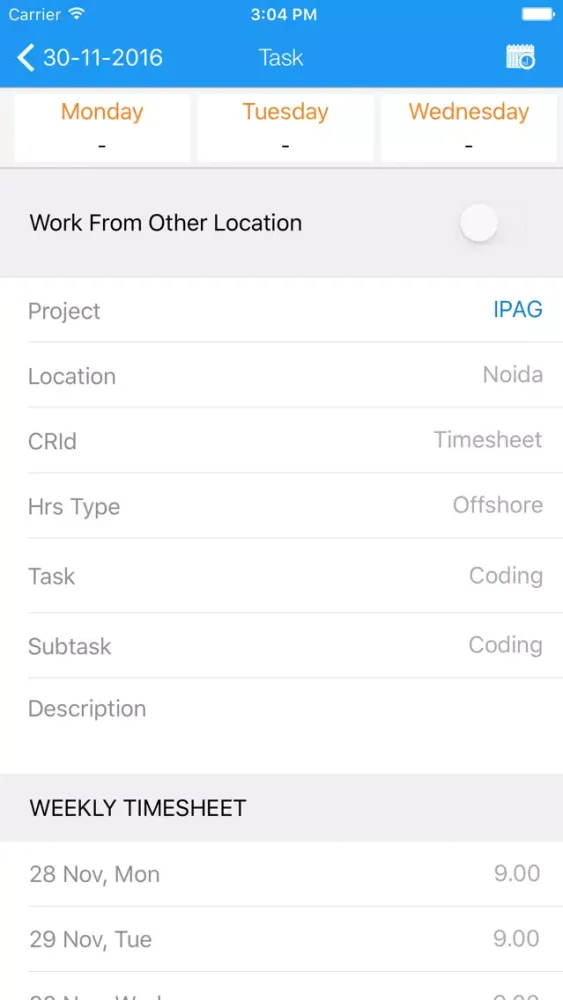 Infogain Global TimeSheet Screenshots