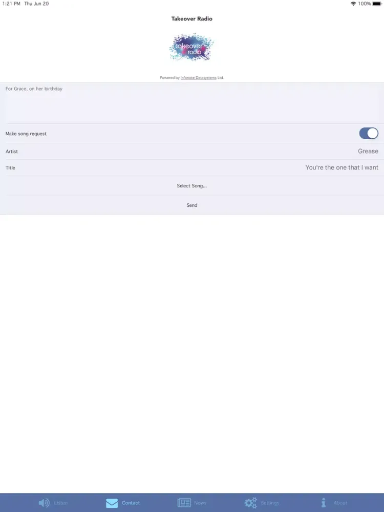Tangkapan layar Take Over Radio iPad 