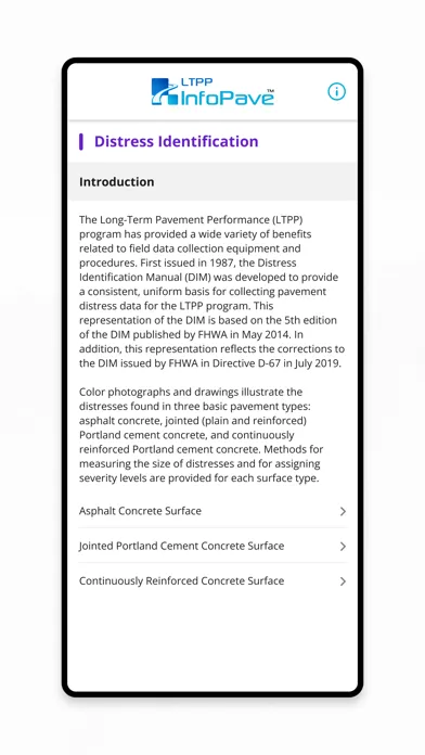 LTPP InfoPave Mobile Screenshots