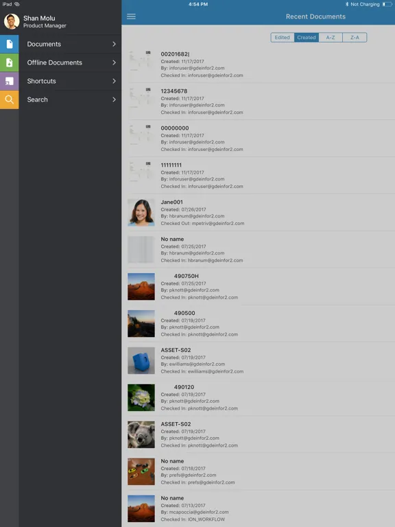 Zrzuty ekranu Infor Document Management iPad 
