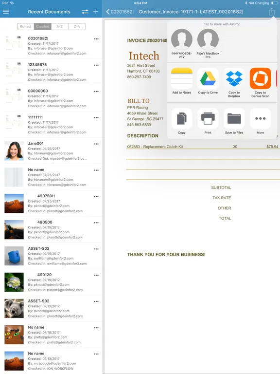 Zrzuty ekranu Infor Document Management iPad 