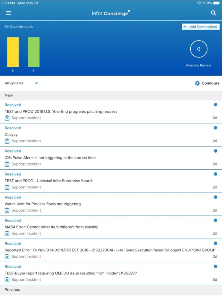 ภาพหน้าจอของ Infor Concierge iPad 