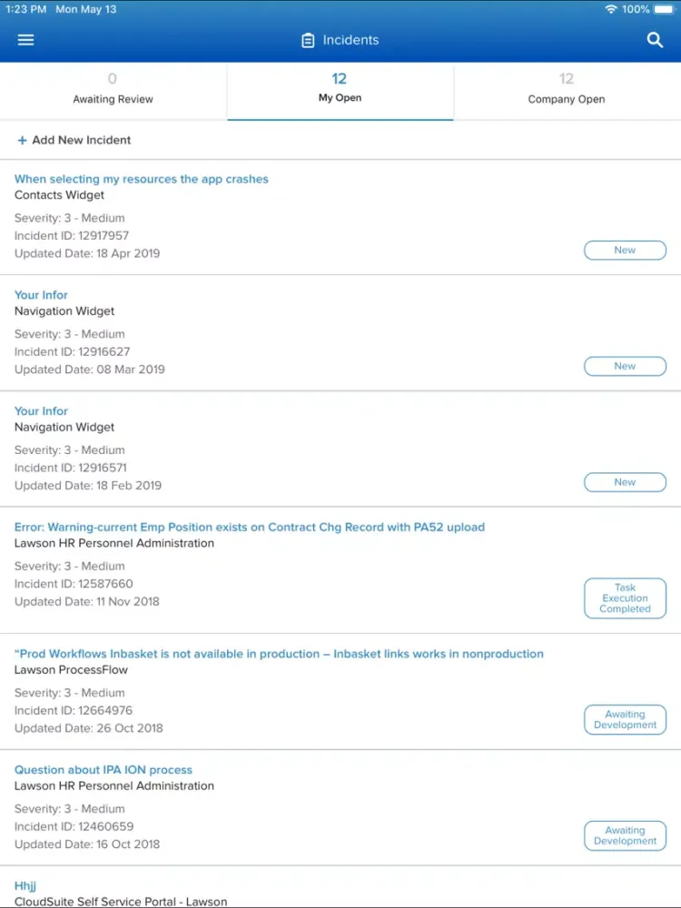 ภาพหน้าจอของ Infor Concierge iPad 