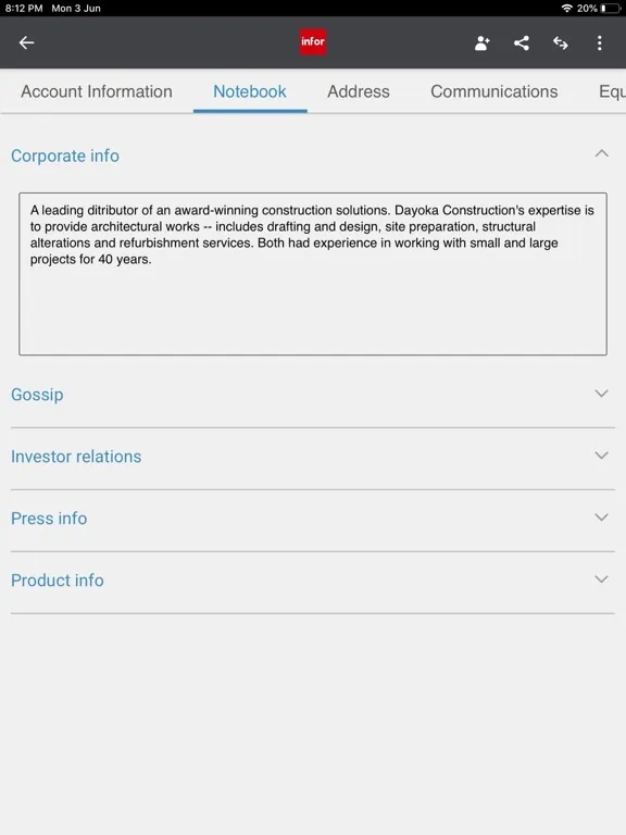 Infor M3 CLM iPad  스크린샷