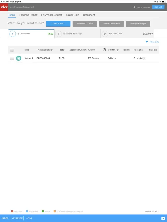 ภาพหน้าจอของ Infor Expense Management iPad 